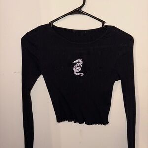 Black Long Sleeve Top with Dragon Design